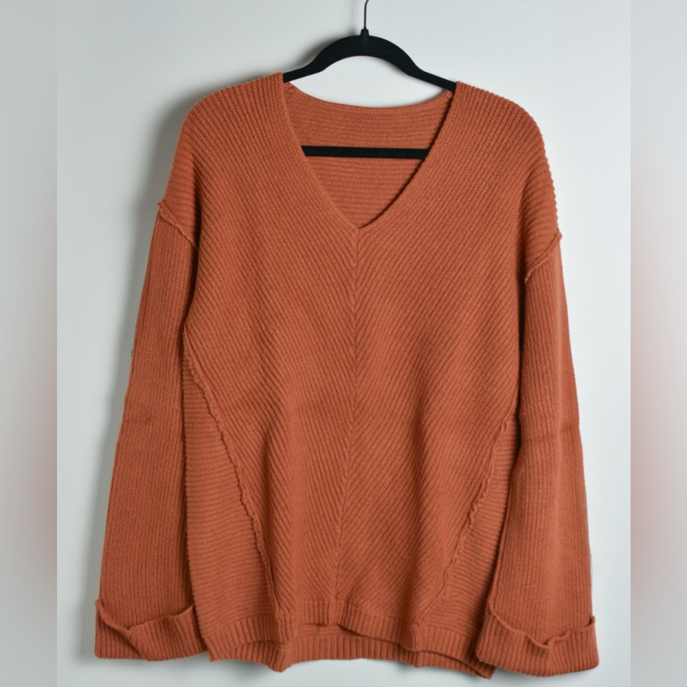 Rust V-Neck Oversized Sweater (boutique brand)